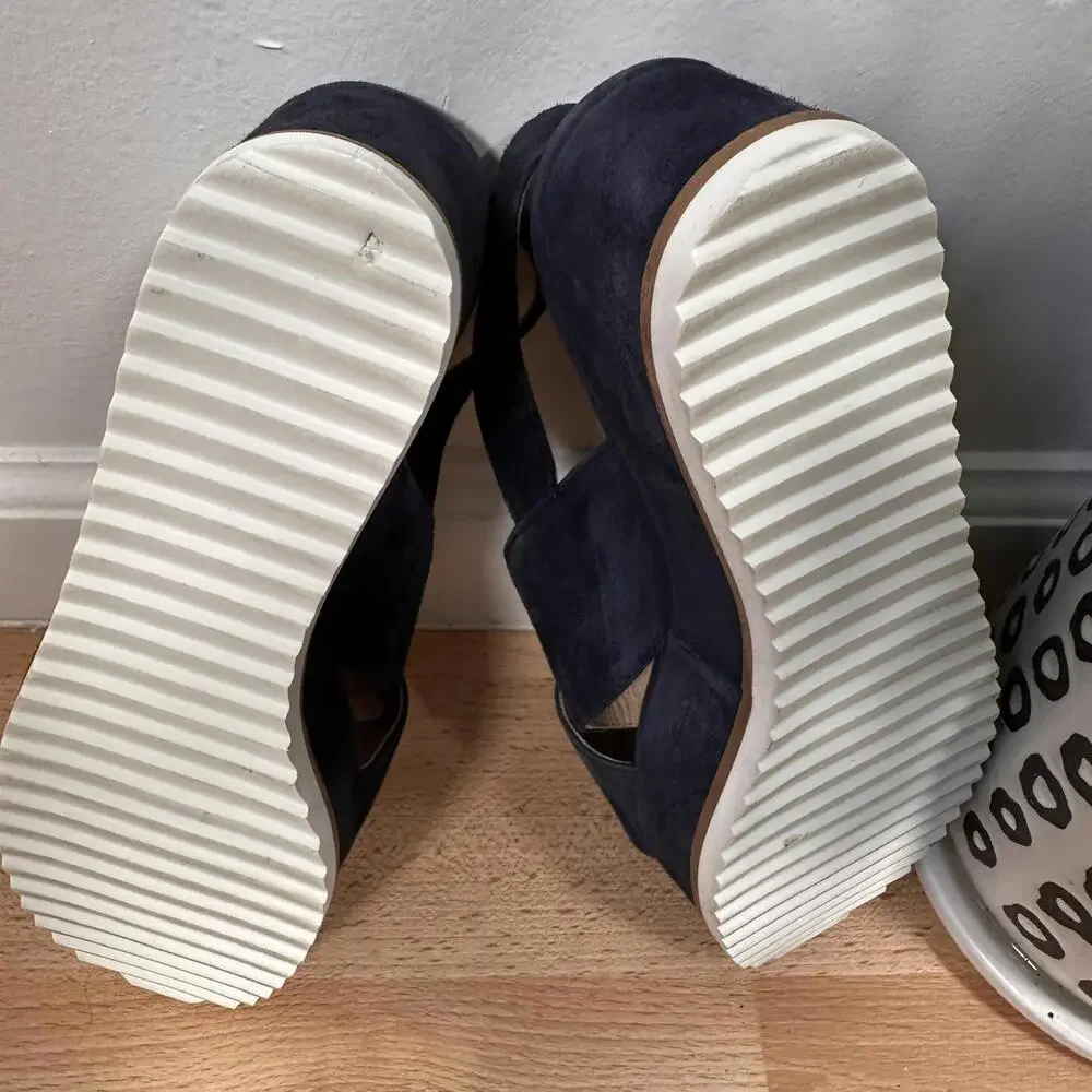 Cordani Womens Kaylee Navy Suede Open Toe Ankle Strap Wedge Sandals Shoes 37